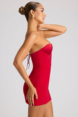 Strapless A-Line Mini Dress in Fire Red