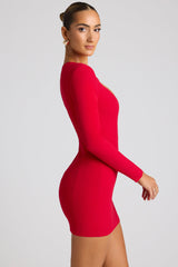 Heart Cut Out Long Sleeve Mini Dress in Fire Red