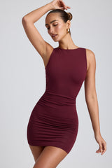 Modal High-Neck Open-Back Mini Dress in Plum