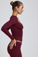 Modal Ruched Long-Sleeve Top in Plum