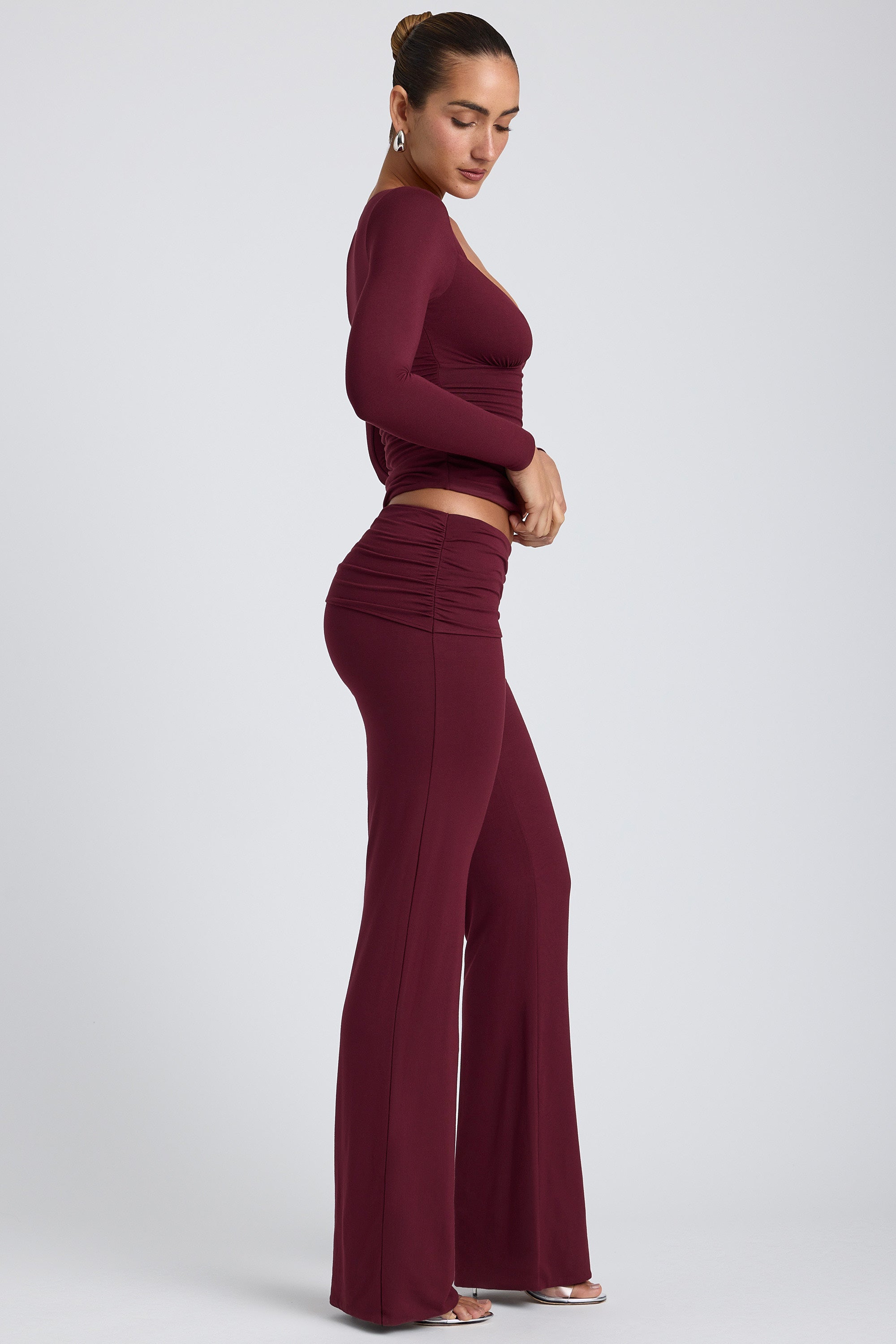 Modal Ruched Long-Sleeve Top in Plum