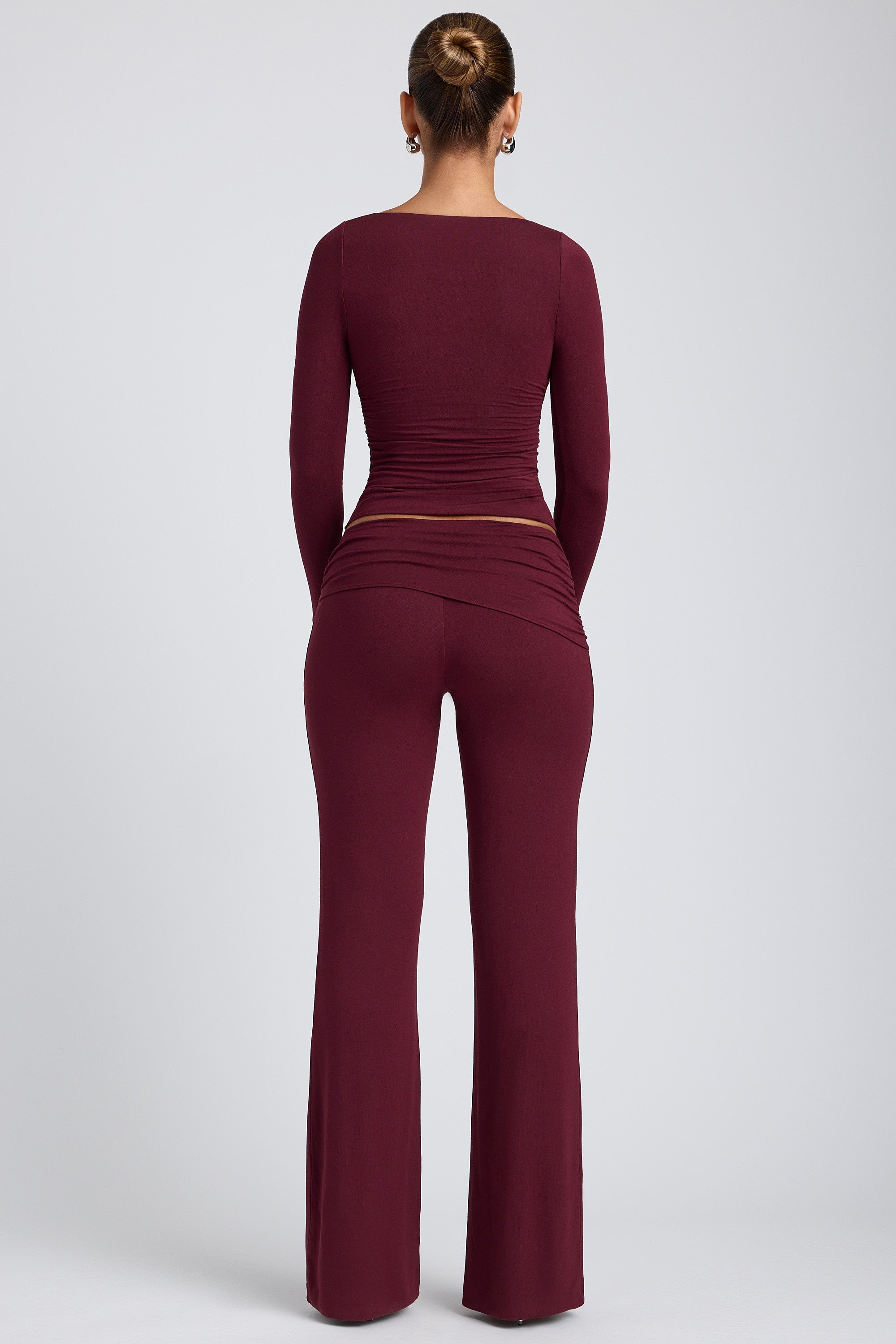 Modal Ruched Long-Sleeve Top in Plum