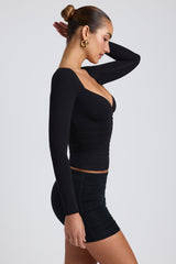 Modal Ruched Long-Sleeve Top in Black