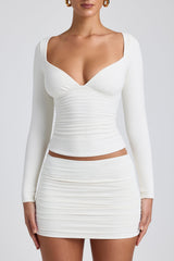 Modal Ruched Mid-Rise Mini Skirt in White