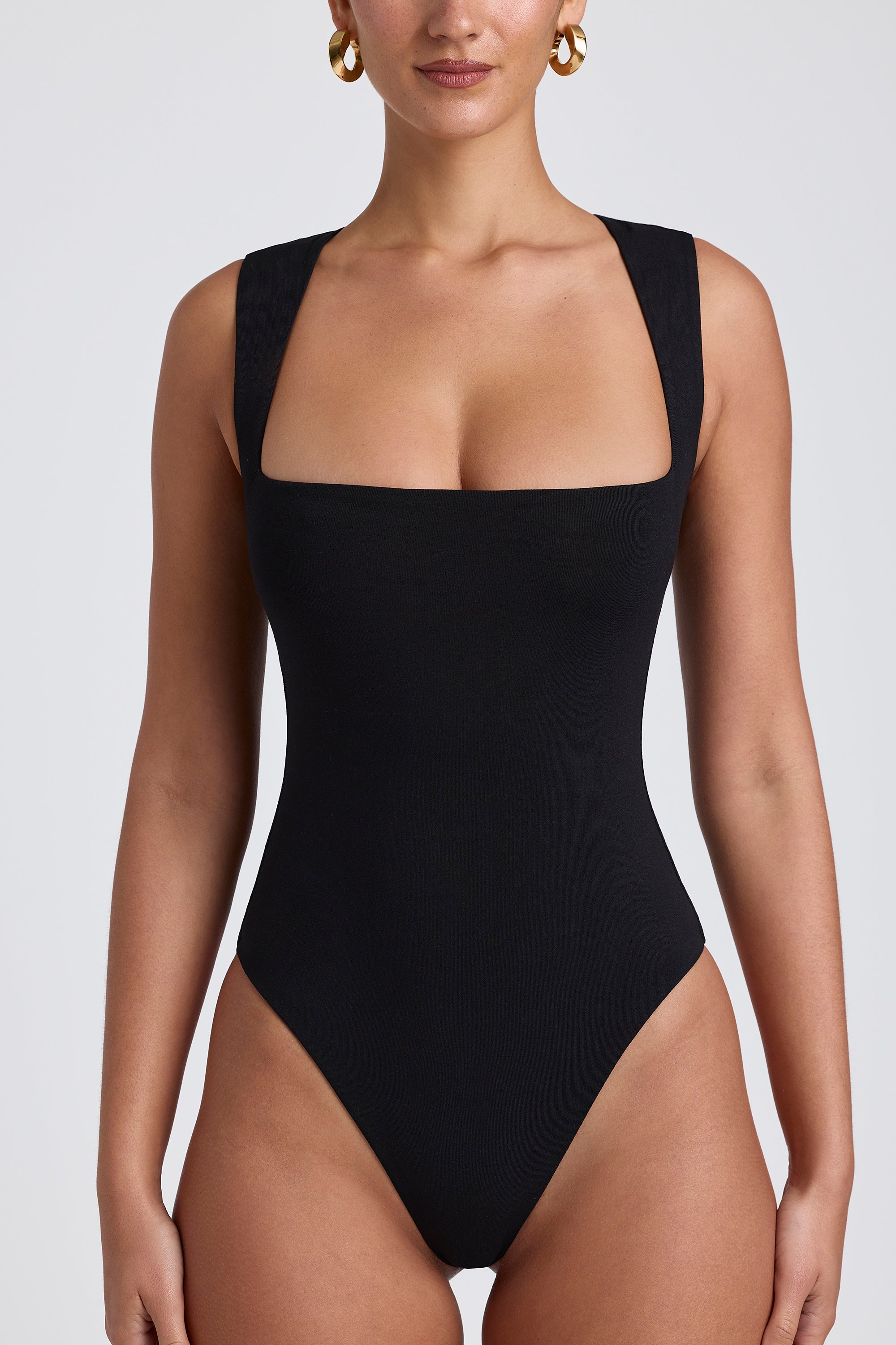 Modal Square-Neck Bodysuit in Black