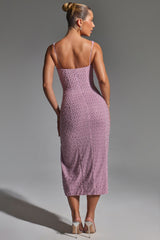 Embellished Cowl-Neck Midaxi Dress in Mauve