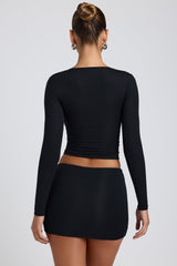 Modal Ruched Long-Sleeve Top in Black