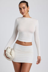 Modal Ruched Long-Sleeve Top in White