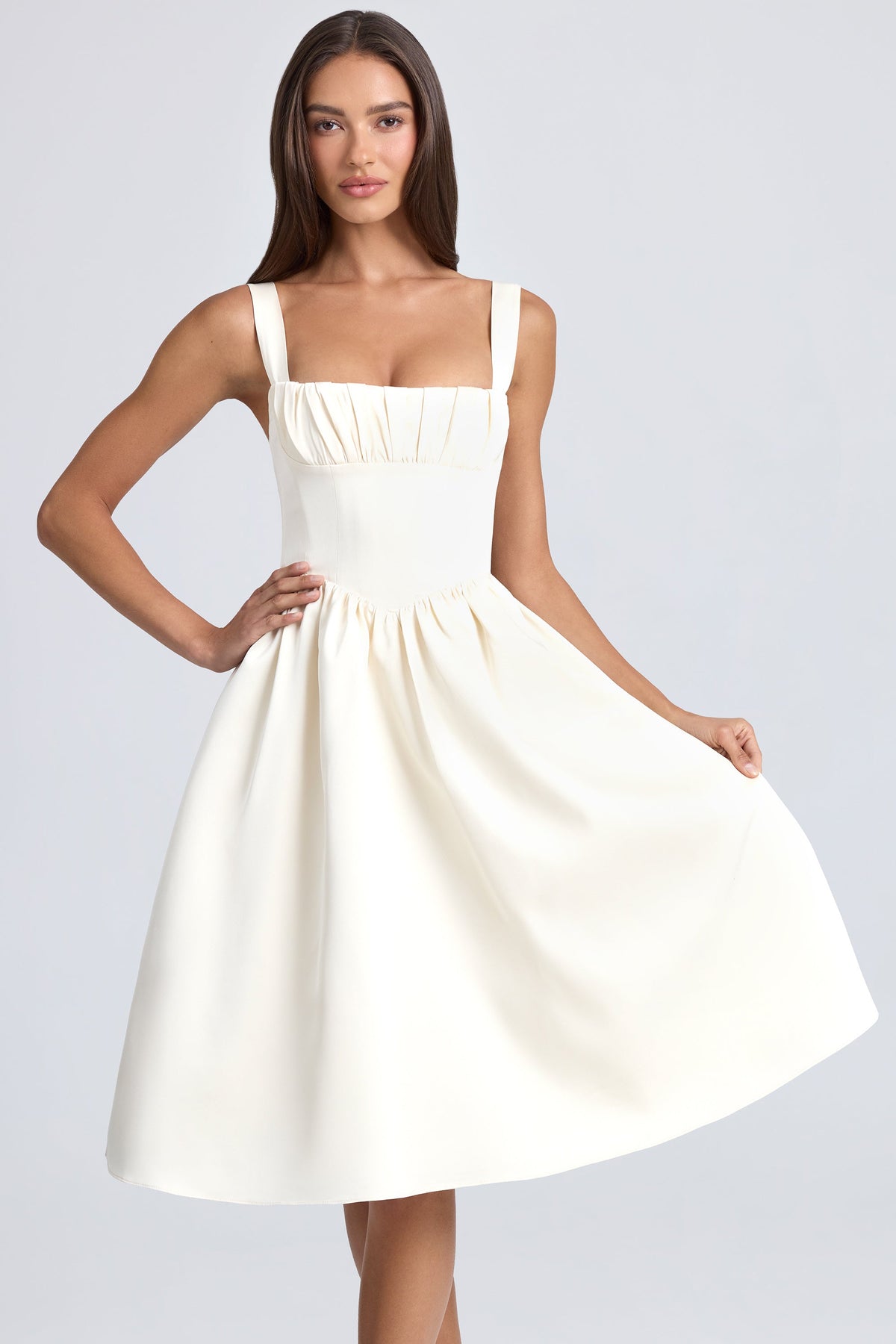 Draped Corset Midaxi Dress in Ivory