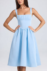 Draped Corset Midaxi Dress in Powder Blue