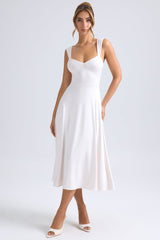 Sweetheart-Neck Ruched Midaxi Dress in Ivory