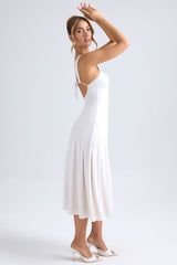 Sweetheart-Neck Ruched Midaxi Dress in Ivory